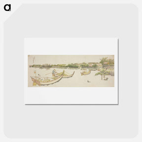 アートポストカード-Boats transporting rice on the Sumida River - 葛飾 北斎 Postcard.