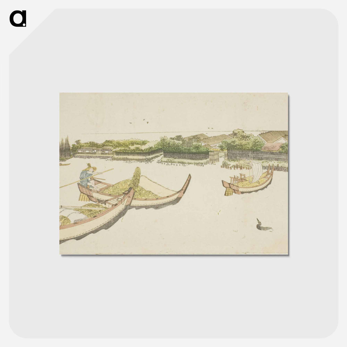 アートポストカード-Boats transporting rice on the Sumida River - 葛飾 北斎 Postcard.
