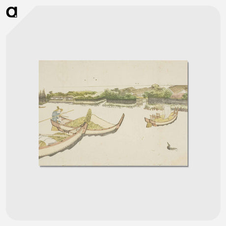 アートポストカード-Boats transporting rice on the Sumida River - 葛飾 北斎 Postcard.