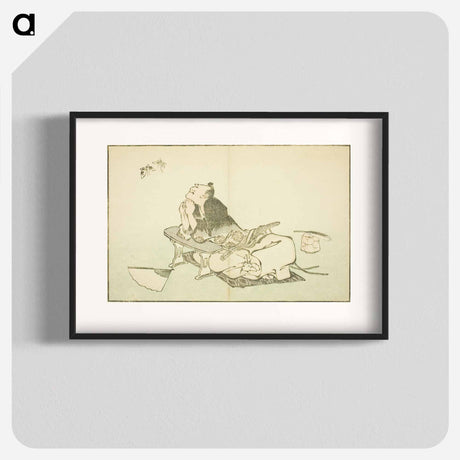 アートポスター-A Philosopher Watching a Pair of Butterflies - 葛飾 北斎 Poster.