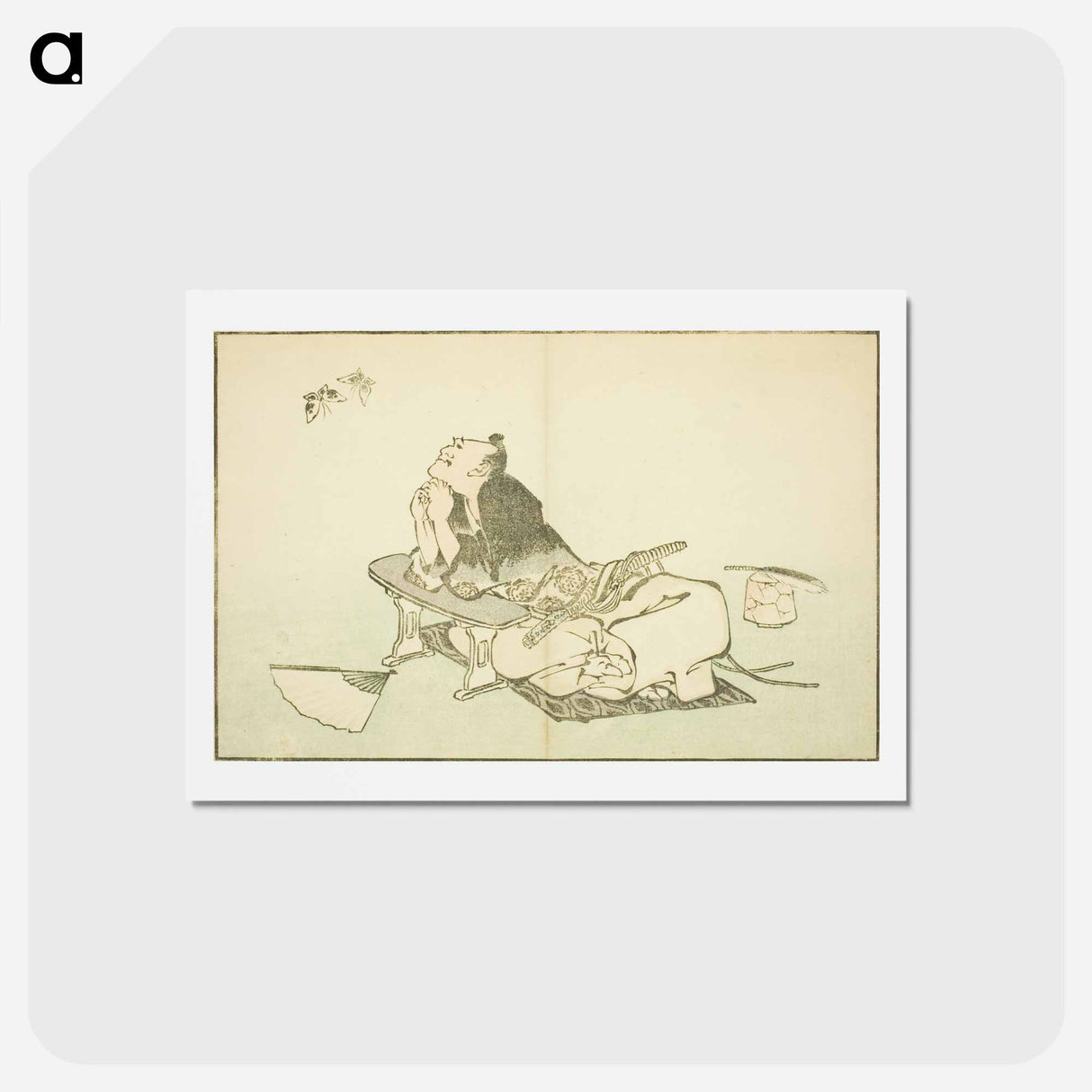 アートポストカード-A Philosopher Watching a Pair of Butterflies - 葛飾 北斎 Postcard.