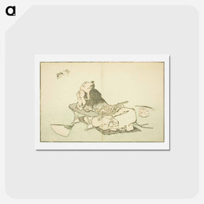 アートポストカード-A Philosopher Watching a Pair of Butterflies - 葛飾 北斎 Postcard.