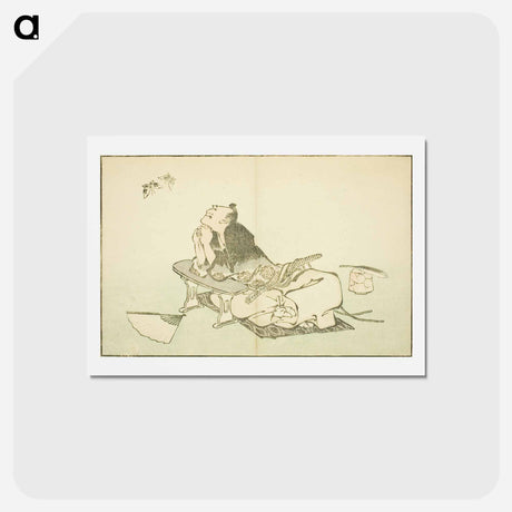 アートポストカード-A Philosopher Watching a Pair of Butterflies - 葛飾 北斎 Postcard.