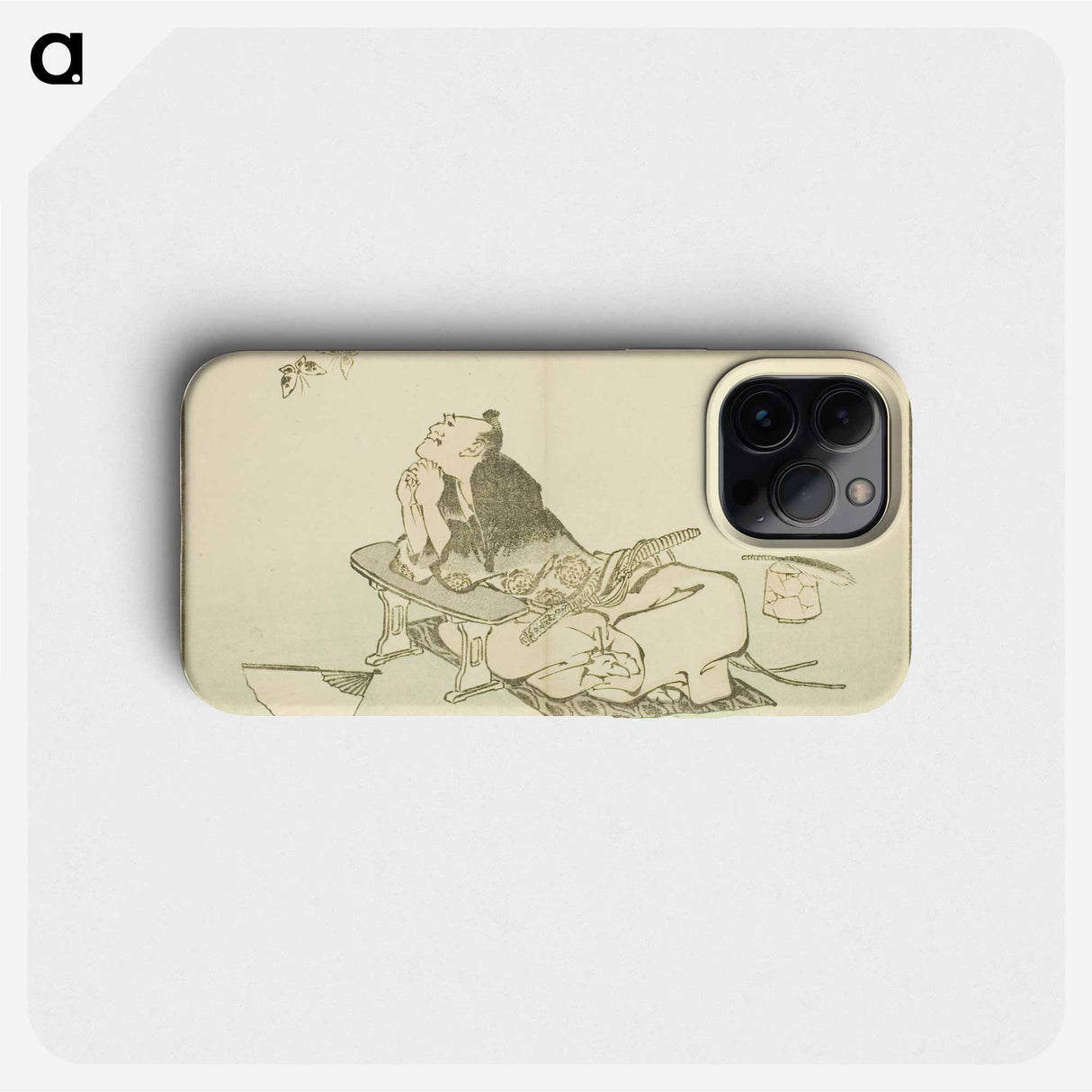 脇息にもたれ二匹の蝶を見上げる男 - 葛飾 北斎 Phone Case.