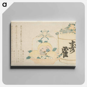 アートパネル-Keg of sake and basket of oranges - 葛飾 北斎 Canvas.
