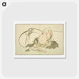 アートポストカード-Hotei Smoking his Pipe - 葛飾 北斎 Postcard.