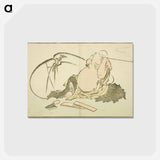アートポストカード-Hotei Smoking his Pipe - 葛飾 北斎 Postcard.