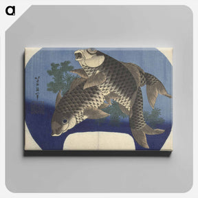 アートパネル-Carp Swimming by Water Weeds - 葛飾 北斎 Canvas.