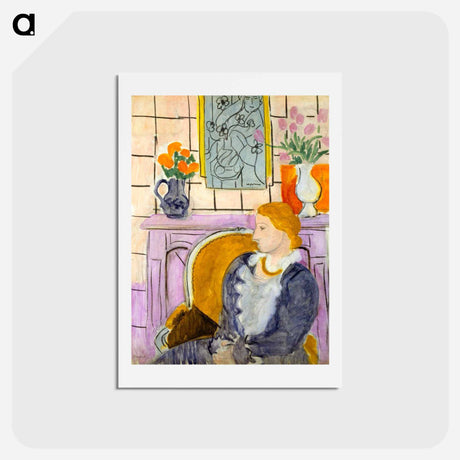 アートポストカード-Blue Dress in Ocher Armchair - アンリ マティス Postcard.