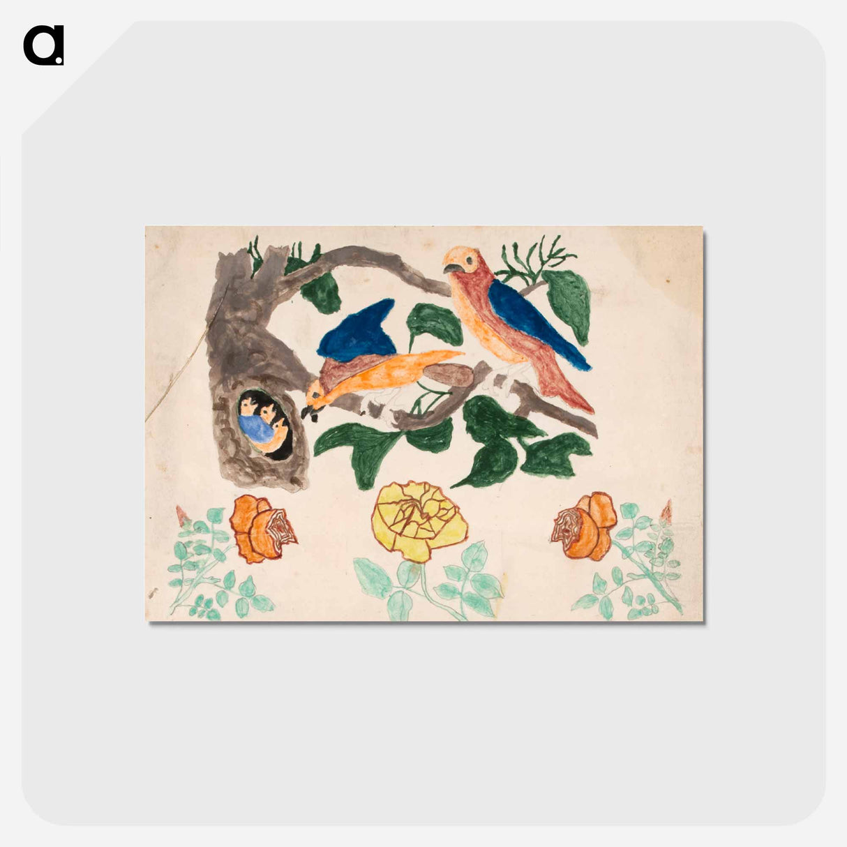 アートポストカード-Three Roses and Bird's Family
 - バーンズ・コレクション Postcard.