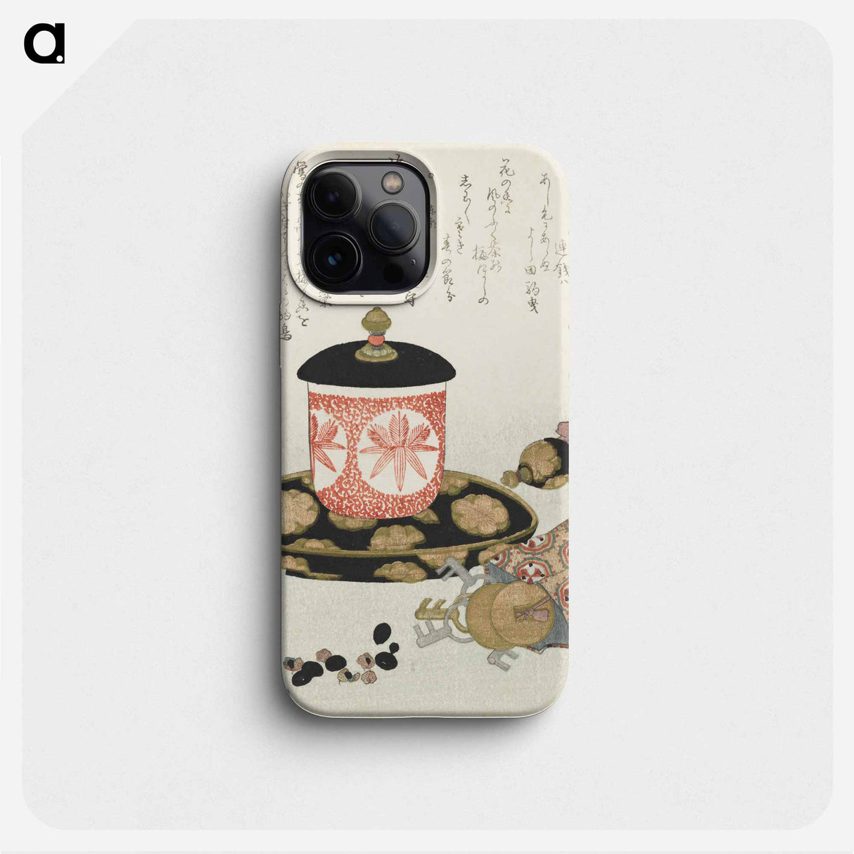 茶器と瓢箪などの正月摺物(静物) - 葛飾 北斎 Phone Case.