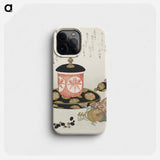 茶器と瓢箪などの正月摺物(静物) - 葛飾 北斎 Phone Case.