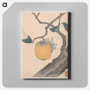 アートパネル-Moon, Persimmon and Grasshopper - 葛飾 北斎 Canvas.