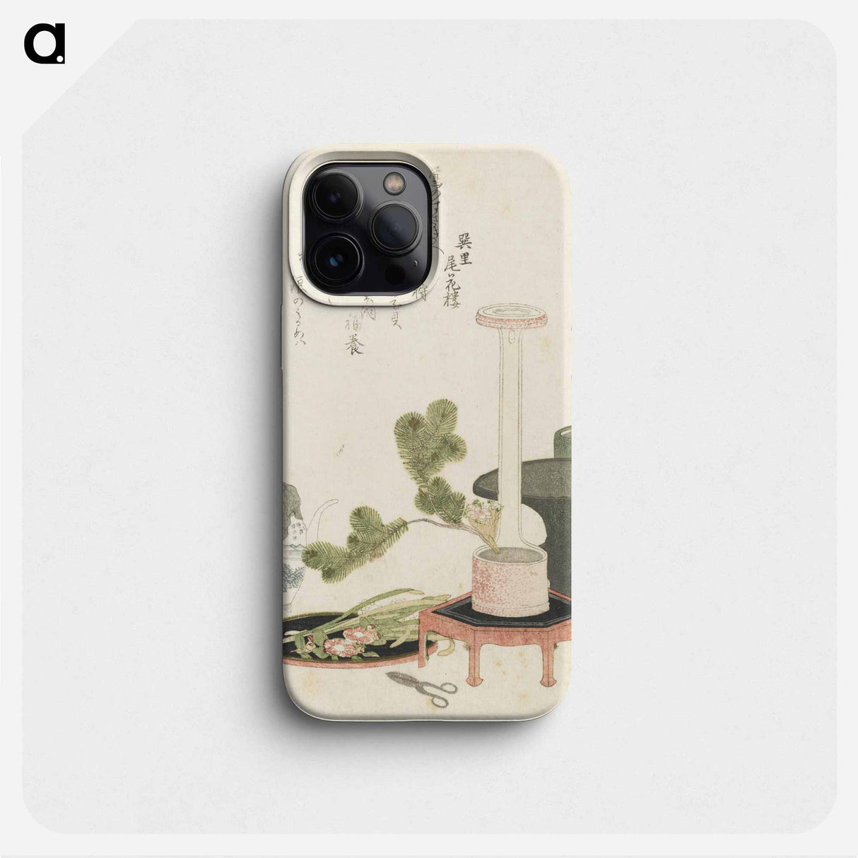 元禄歌仙貝合（松梅の生花と器物を配した摺物） - 葛飾 北斎 Phone Case.