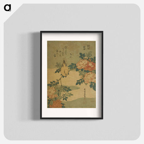 アートポスター-Hokusai's Warbler and Roses - 葛飾 北斎 Poster.