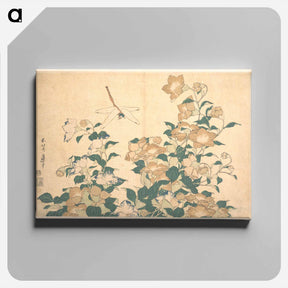 アートパネル-Hokusai's dragonfly and bellflower - 葛飾 北斎 Canvas.