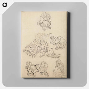 アートパネル-Six Lions - 葛飾 北斎 Canvas.