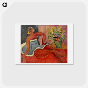 アートポストカード-Woman Lying Close to a Vase of Flowers - アンリ マティス Postcard.