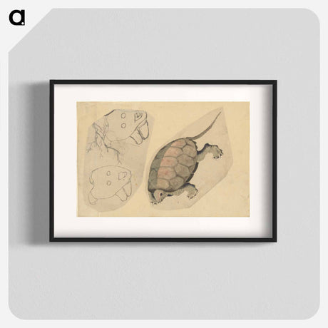 アートポスター-Two Sketches: One of a Turtle, the Other of Two Unidentified Objects - 葛飾 北斎 Poster.