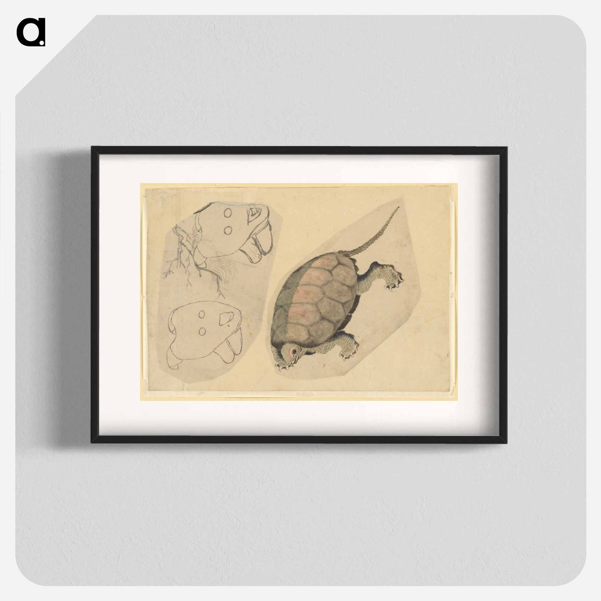 Two Sketches: One of a Turtle, the Other of Two Unidentified Objects - 葛飾 北斎 Poster.