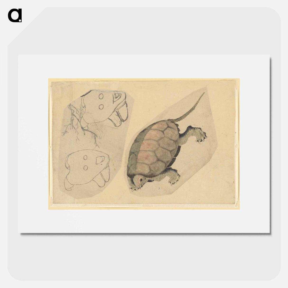 Two Sketches: One of a Turtle, the Other of Two Unidentified Objects - 葛飾 北斎 Poster.