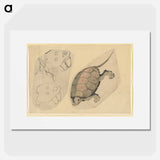 Two Sketches: One of a Turtle, the Other of Two Unidentified Objects - 葛飾 北斎 Poster.