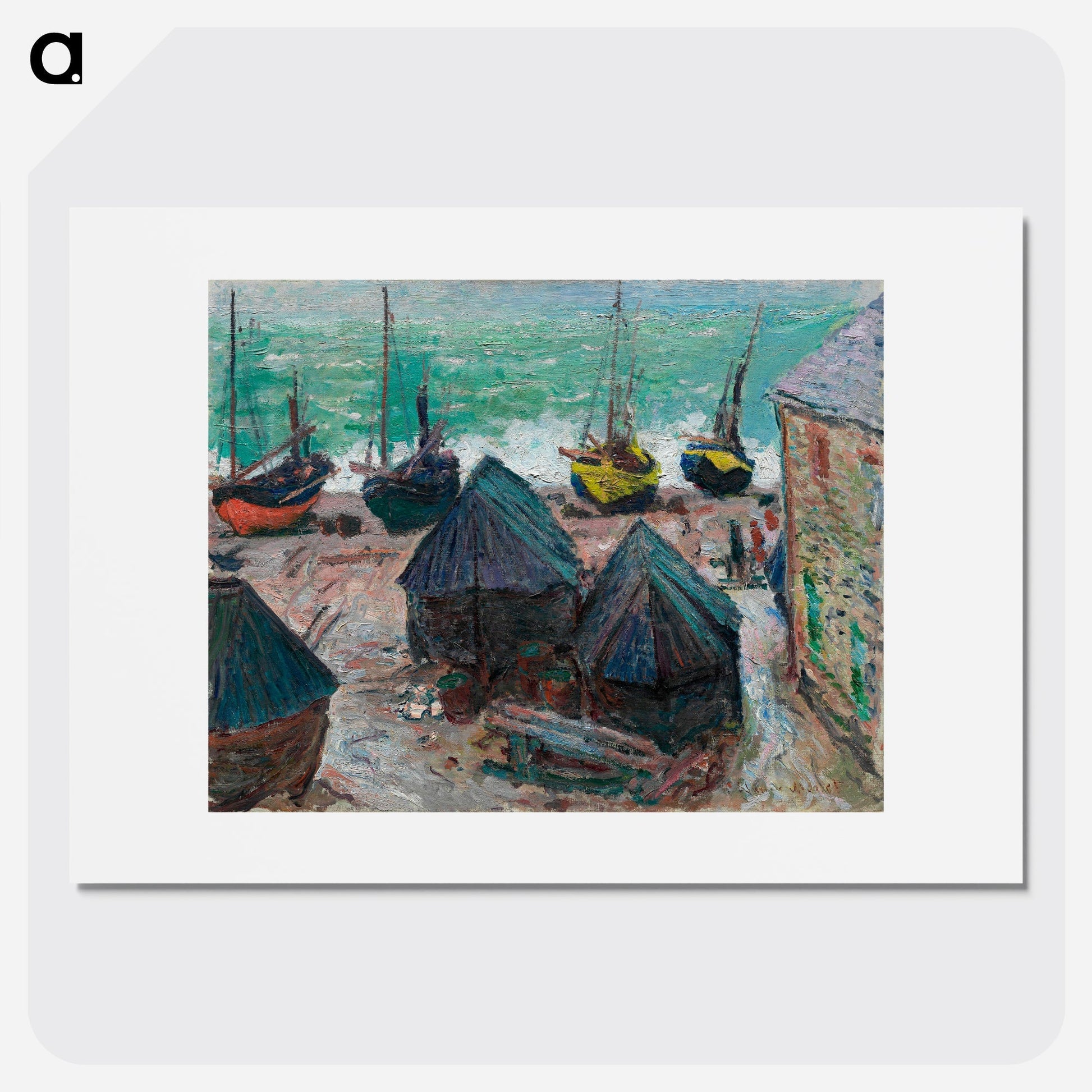 Boats on the Beach at Étretat by Claude Monet Poster. - artgraph.